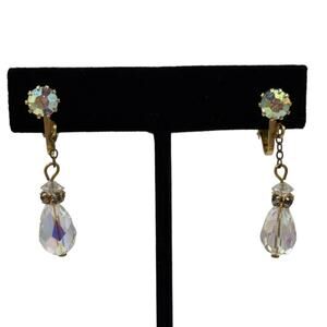 Vintage AB Crystal Dangle Drop Earrings Dressy Glam‎ Eveningwear Sparkle